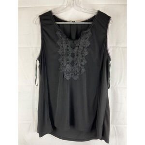 Roz & Ali Black Sleeveless Lace Trim V-Neck Blouse Women's 2X New